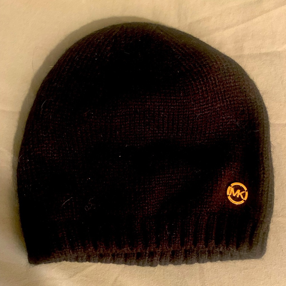 Michael Kors Black Beanie with gold accent